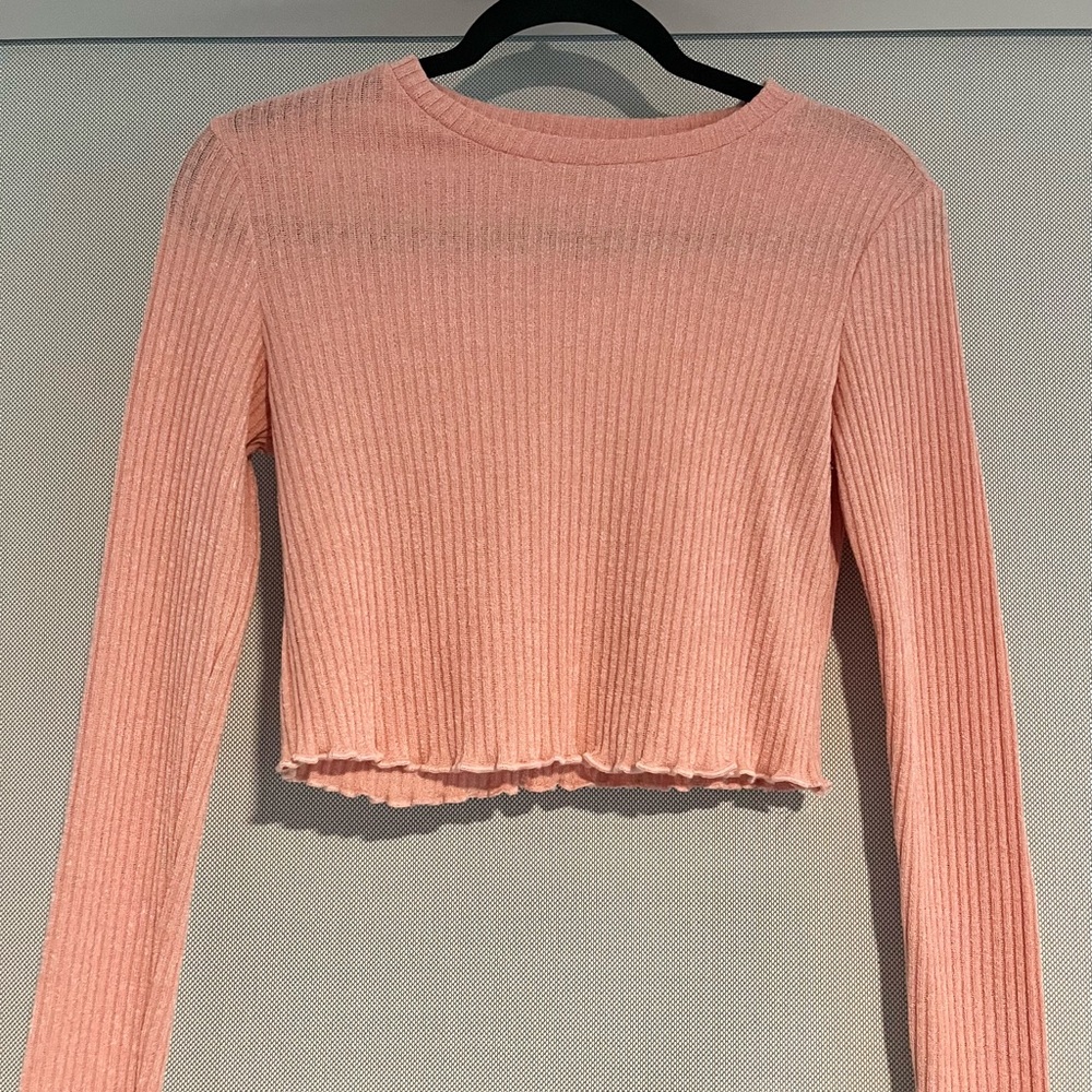 SHEIN Pink Ribbed Long-sleeve Top